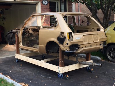 Rear view, black spots where I ground the filler off to inspect the quality of previous repairs. Not too bad.